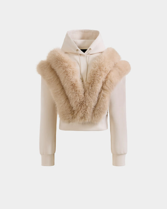 DELLA ZIP-UP HOODIE WITH FAUX FUR TRIM - VANILLA