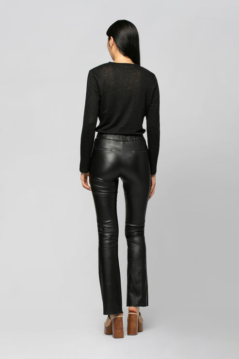 BEYINA LAMBSKIN LEATHER FLARE PANT - BLACK