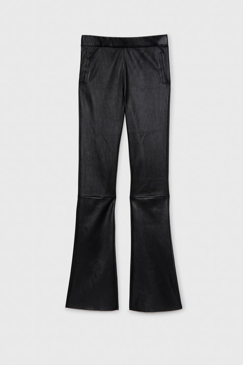 BEYINA LAMBSKIN LEATHER FLARE PANT - BLACK