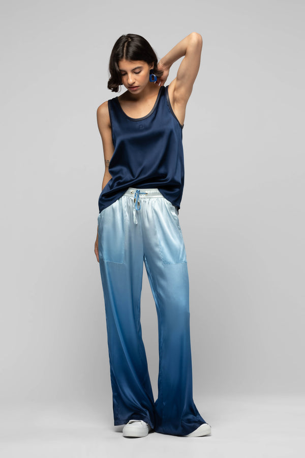 BAIMY WIDE LEG SILK PANT - BLUE TIE-DYE