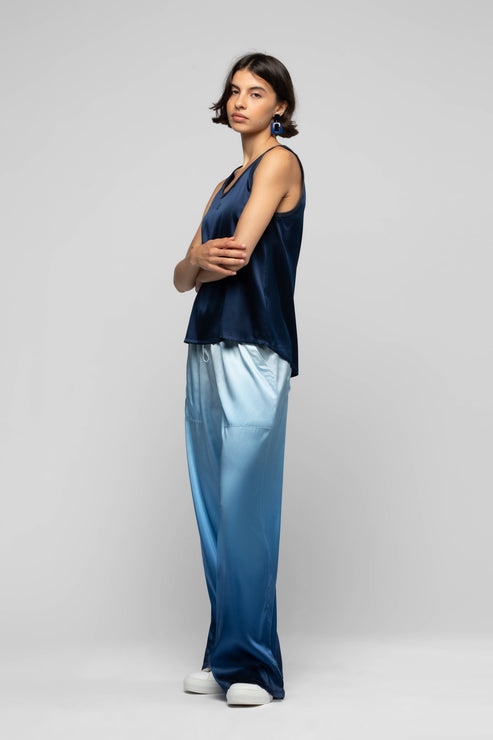 BAIMY WIDE LEG SILK PANT - BLUE TIE-DYE