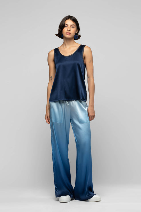 BAIMY WIDE LEG SILK PANT - BLUE TIE-DYE