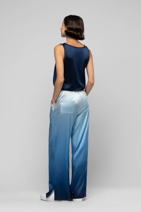 BAIMY WIDE LEG SILK PANT - BLUE TIE-DYE