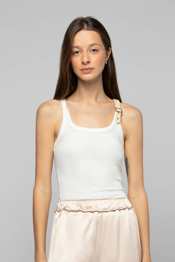 TANASTASIA COTTON LEATHER TOP - WHITE