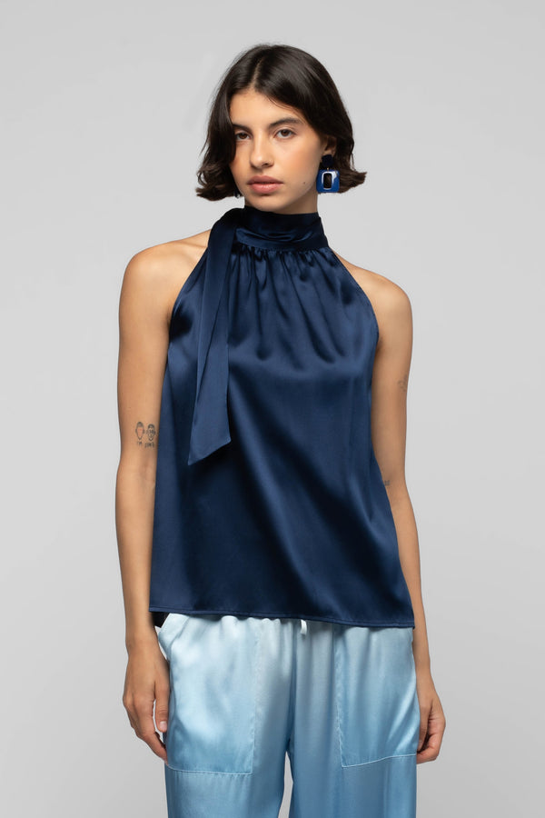 TAYMEE SILK TOP - MARINE