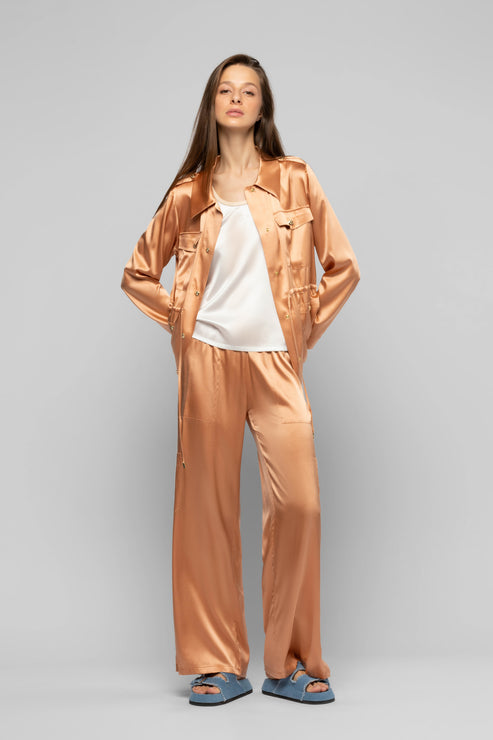 VAGNES SILK SAFARI JACKET - CAMEL