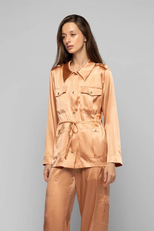 VAGNES SILK SAFARI JACKET - CAMEL