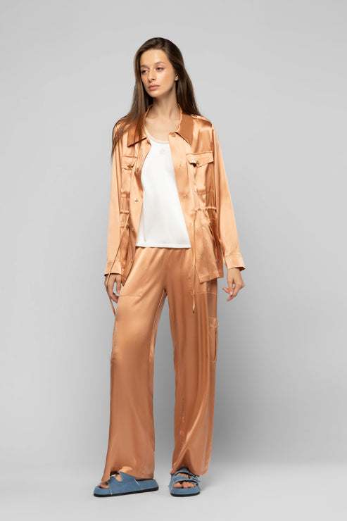 VAGNES SILK SAFARI JACKET - CAMEL