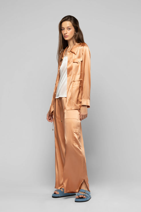VAGNES SILK SAFARI JACKET - CAMEL