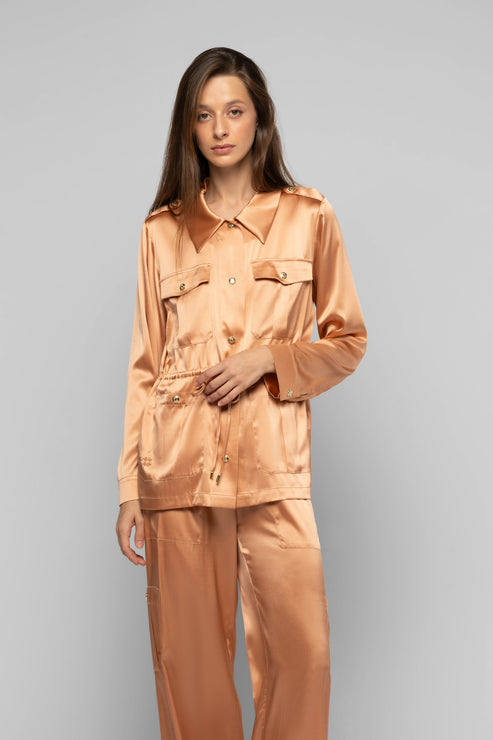 VAGNES SILK SAFARI JACKET - CAMEL