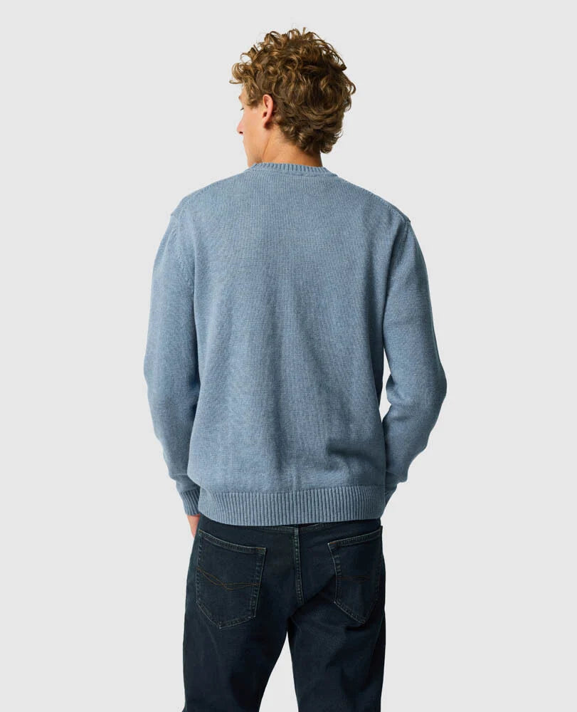 GUNN KNIT COTTON CREW NECK SWEATER - CHAMBRAY