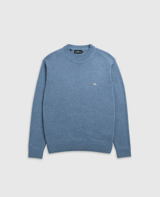 GUNN KNIT COTTON CREW NECK SWEATER - CHAMBRAY