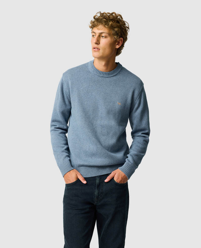 GUNN KNIT COTTON CREW NECK SWEATER - CHAMBRAY