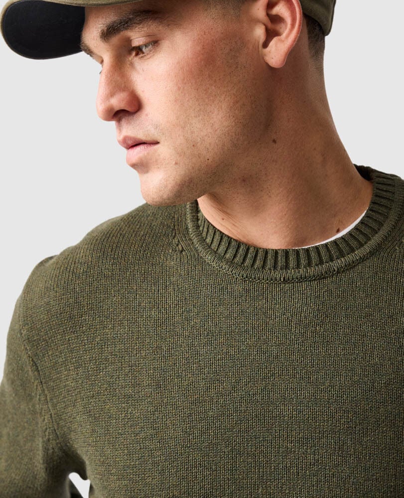 GUNN KNIT COTTON CREW NECK SWEATER - LODEN