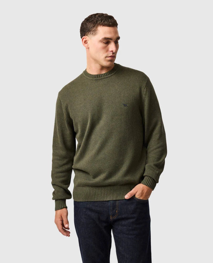 GUNN KNIT COTTON CREW NECK SWEATER - LODEN