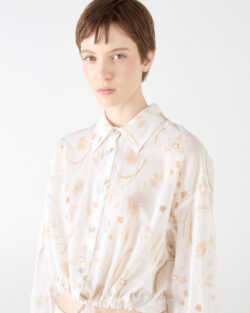IVORY AND BEIGE PRINTED MUSLIN BUBBLE SHIRT