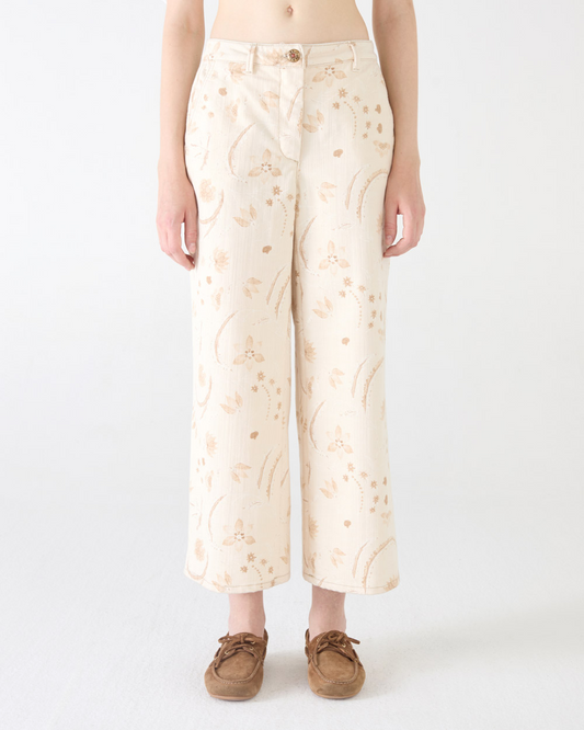 MARIELLA MALFILE ECRU PRINT RINSE WIDE LEG JEANS