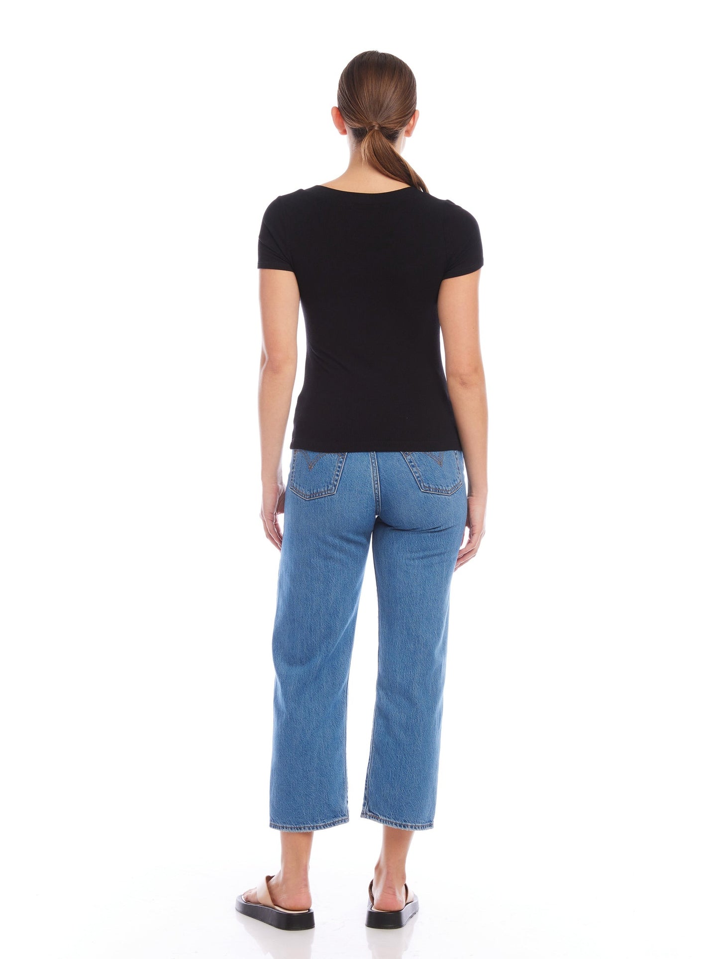 MINDY BAMBOO RIB KNIT T-SHIRT - BLACK