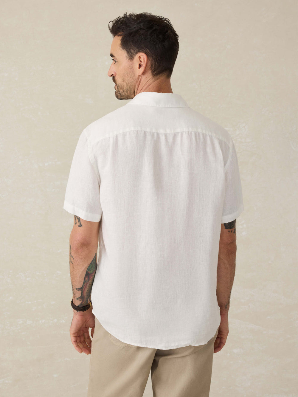 SHORT SLEEVE PALMA LINEN SHIRT - HORIZON IVORY STRIPE