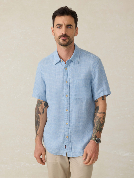 SHORT SLEEVE PALMA LINEN SHIRT - BLUE BASKETWEAVE