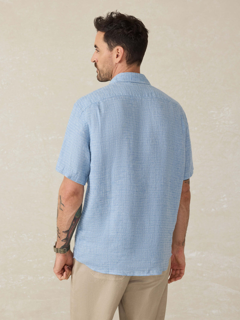 SHORT SLEEVE PALMA LINEN SHIRT - BLUE BASKETWEAVE