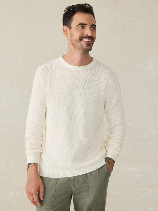 SUNWASHED CREW NECK SWEATER - WHITE SHELL