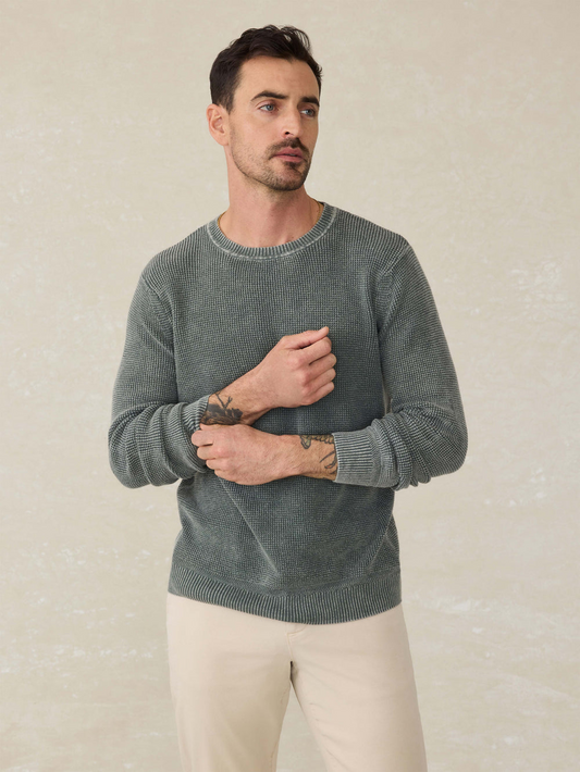 SUNWASHED CREW NECK SWEATER - MOUNTAIN OLIVE