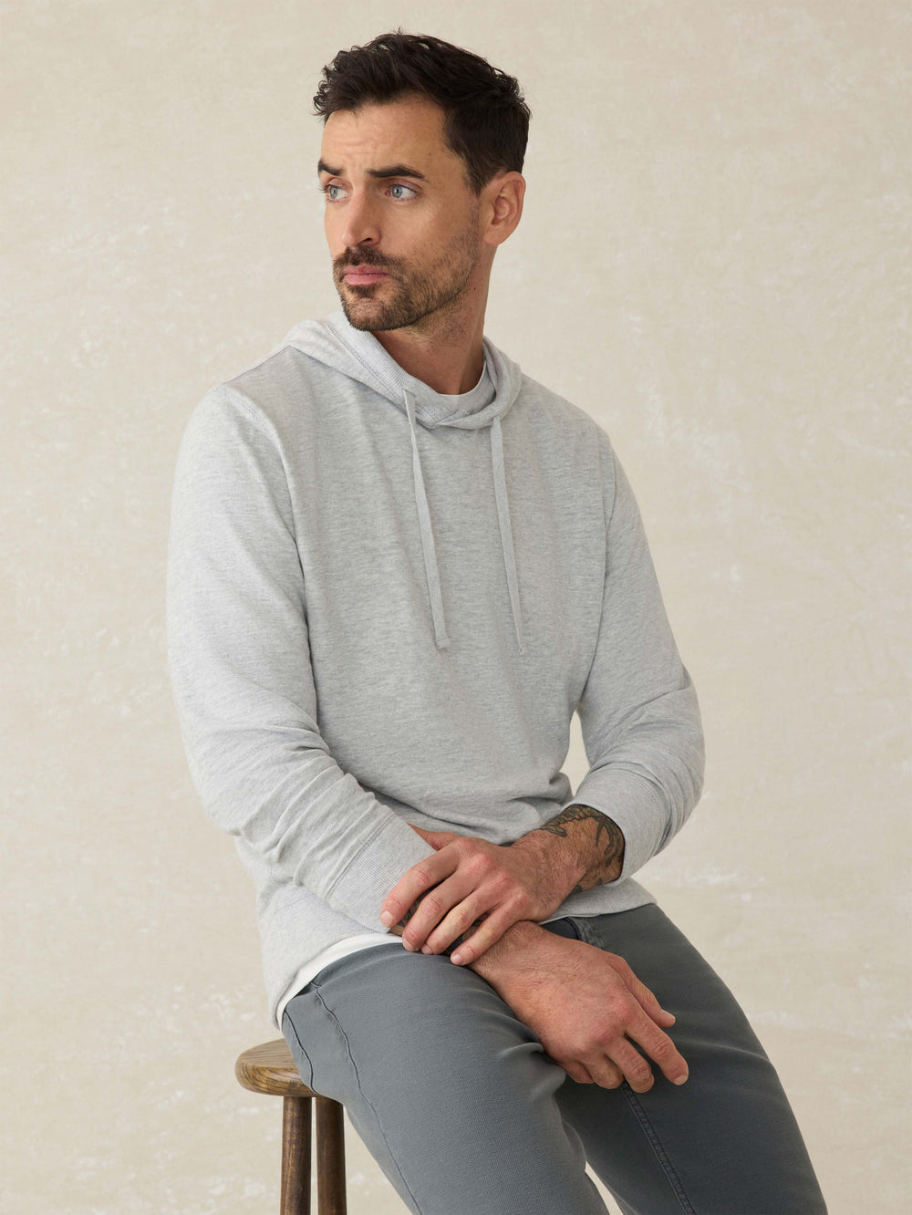 SUNWASHED SLUB HOODIE - LIGHT GREY HEATHER