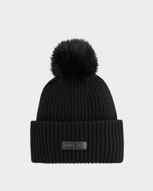 DARA WOOL CASHMERE POM POM HAT - BLACK