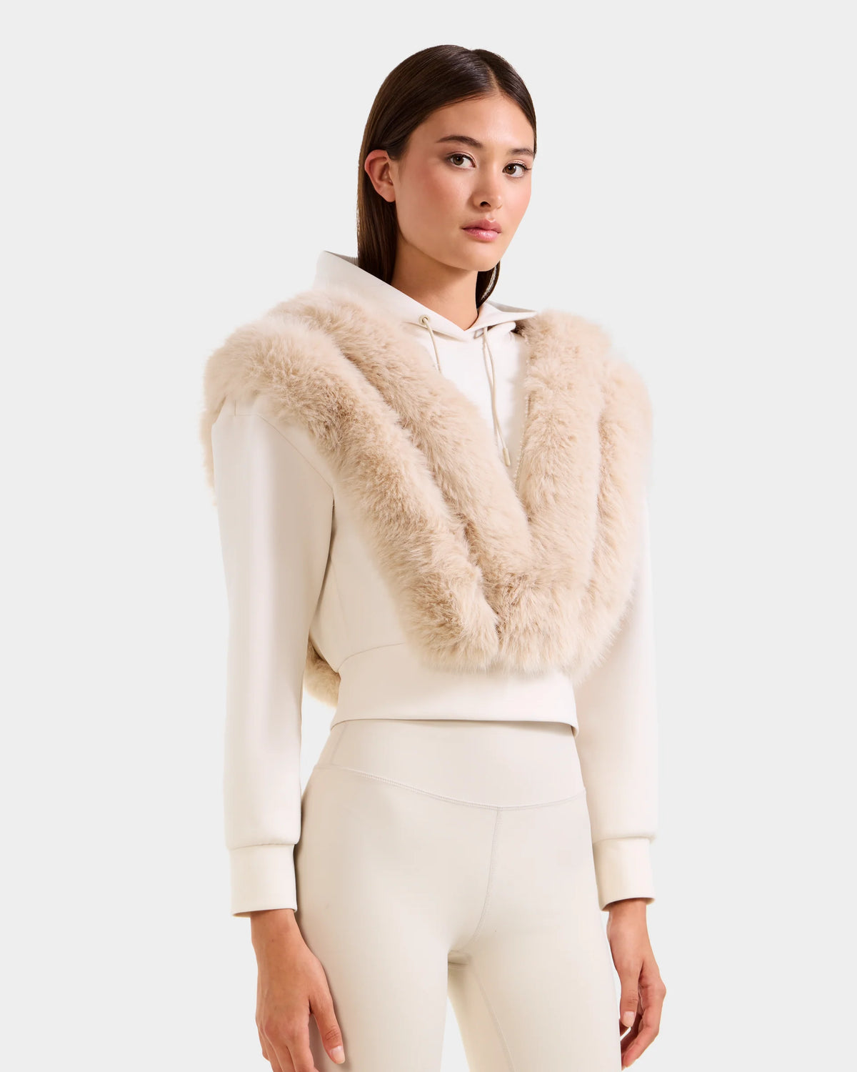 DELLA ZIP-UP HOODIE WITH FAUX FUR TRIM - VANILLA
