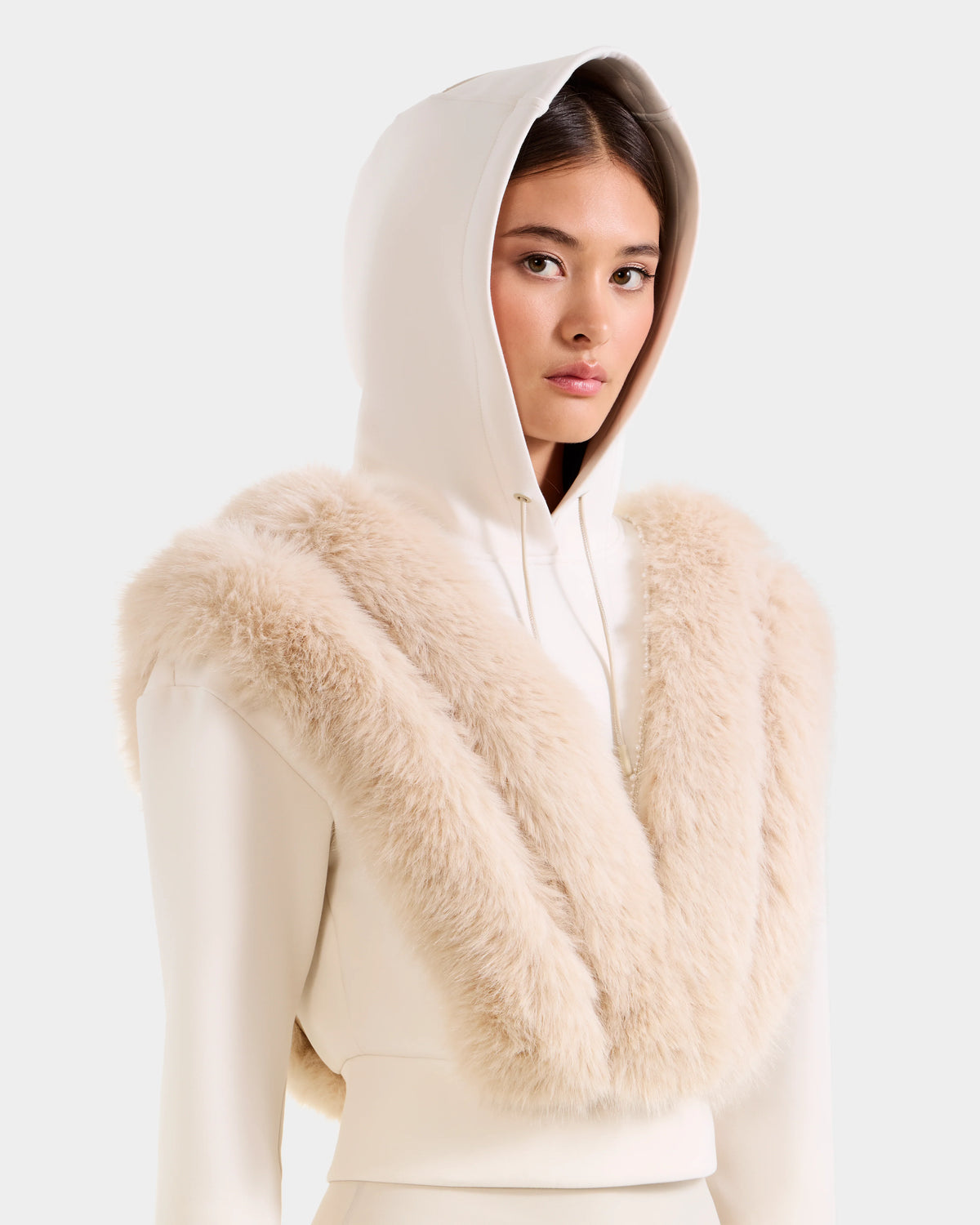 DELLA ZIP-UP HOODIE WITH FAUX FUR TRIM - VANILLA