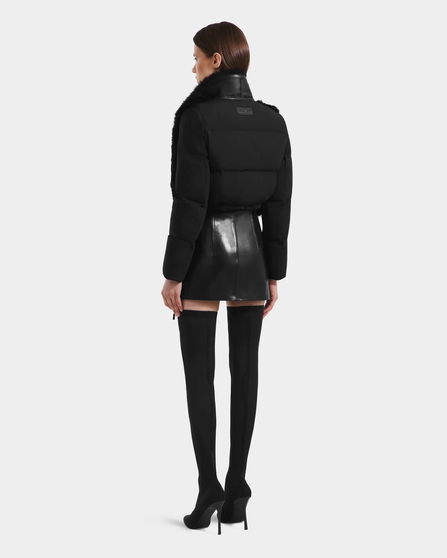 LILAH SHEARLING & NYLON CROPPED JACKET - BLACK