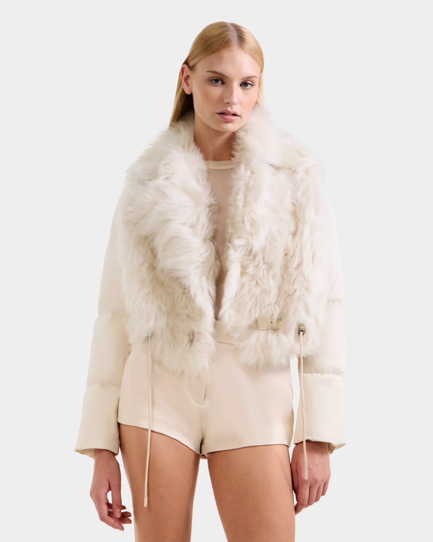 LILAH SHEARLING & NYLON CROPPED JACKET - VANILLA