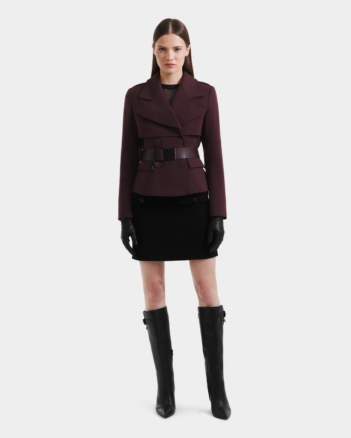 LINDSAY SHORT DOUBLE BREASTED COAT - BORDEAUX
