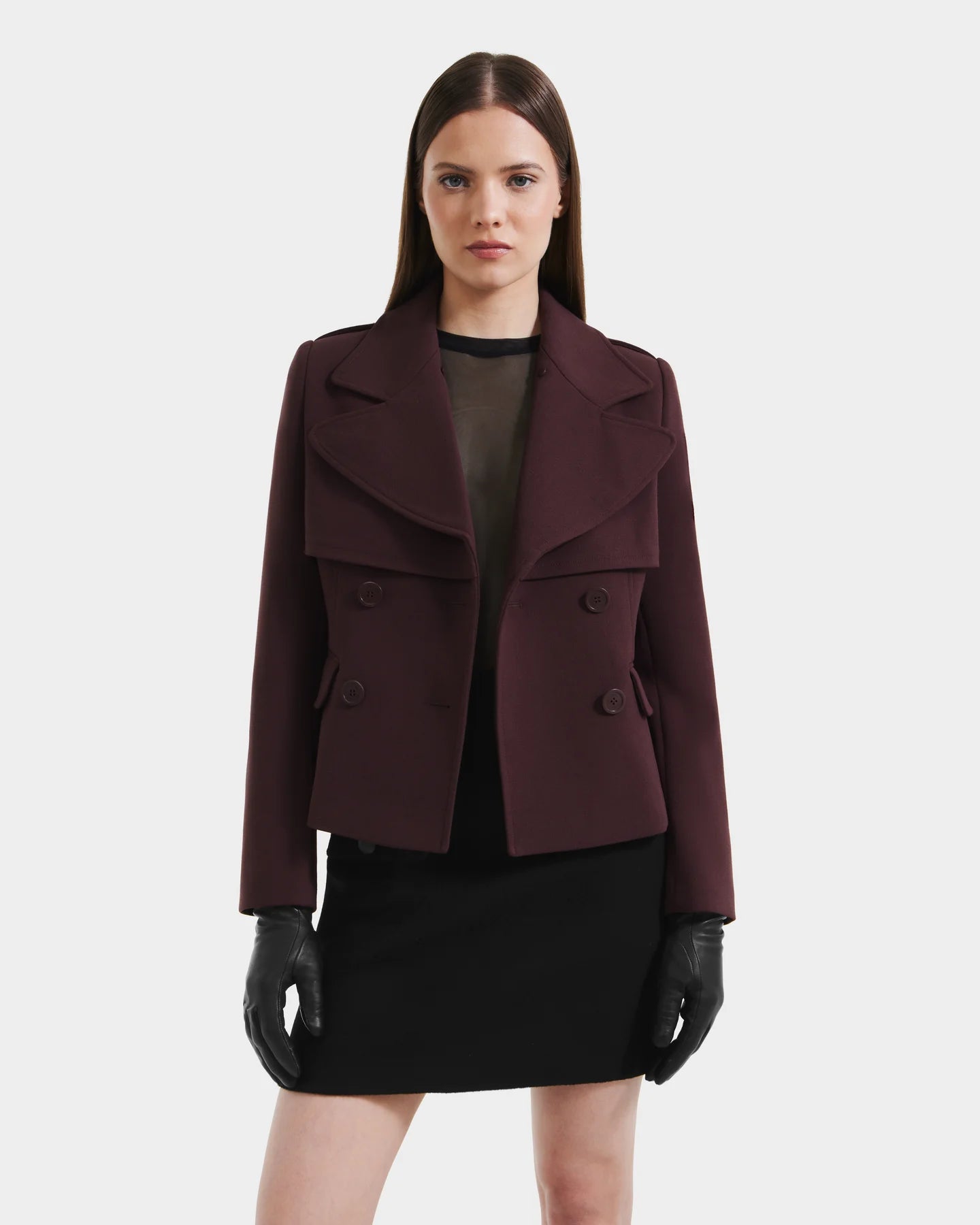LINDSAY SHORT DOUBLE BREASTED COAT - BORDEAUX