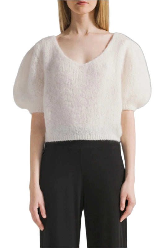 LOLANDA SHORT SLEEVE SWEATER - WHITE