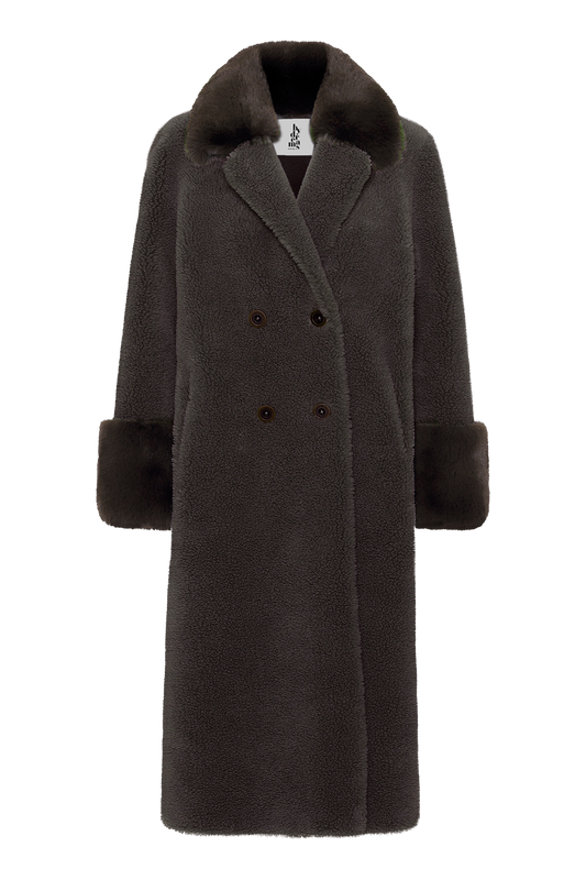 FIONA LONG WOOL COAT - CHOCOLATE BROWN