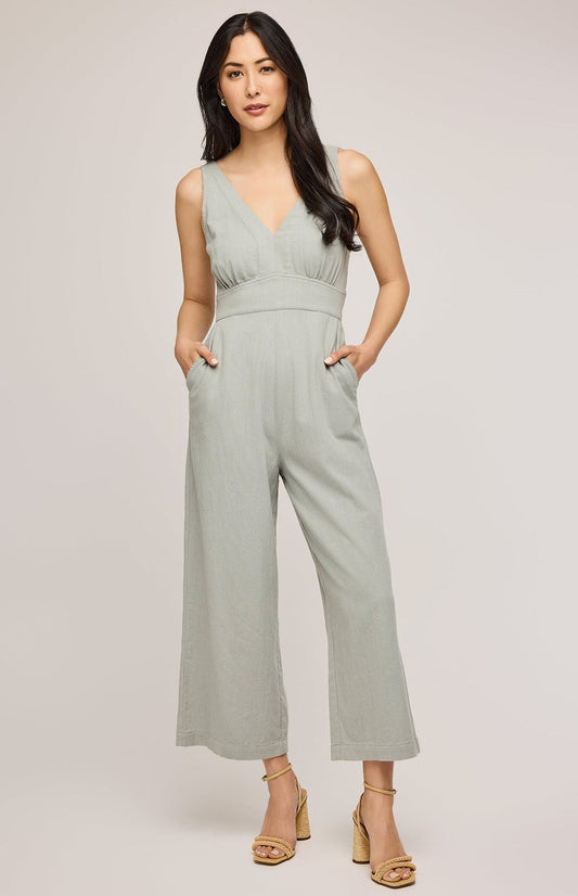 HAVANA TEXTURED COTTON TWILL JUMPSUIT - ALOE