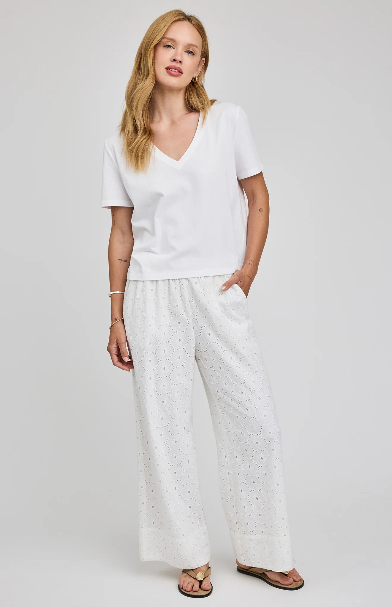 MARTINA EYELET PANT - WHITE