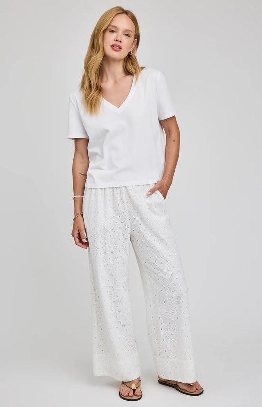 MARTINA EYELET PANT - WHITE