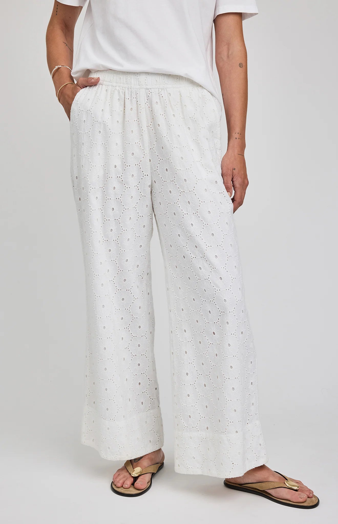 MARTINA EYELET PANT - WHITE