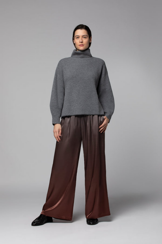 BASTI WIDE LEG STRETCH SILK PANT - GRADIENT CHOCOLATE