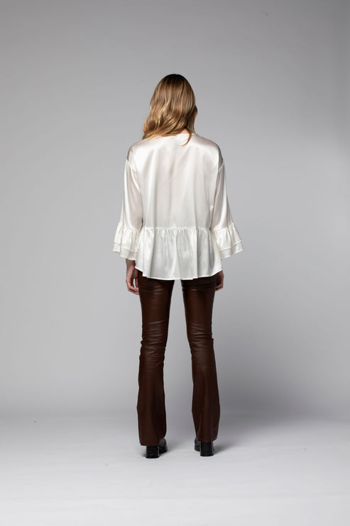 BEYINA LAMBSKIN LEATHER FLARE PANT - CHOCOLATE