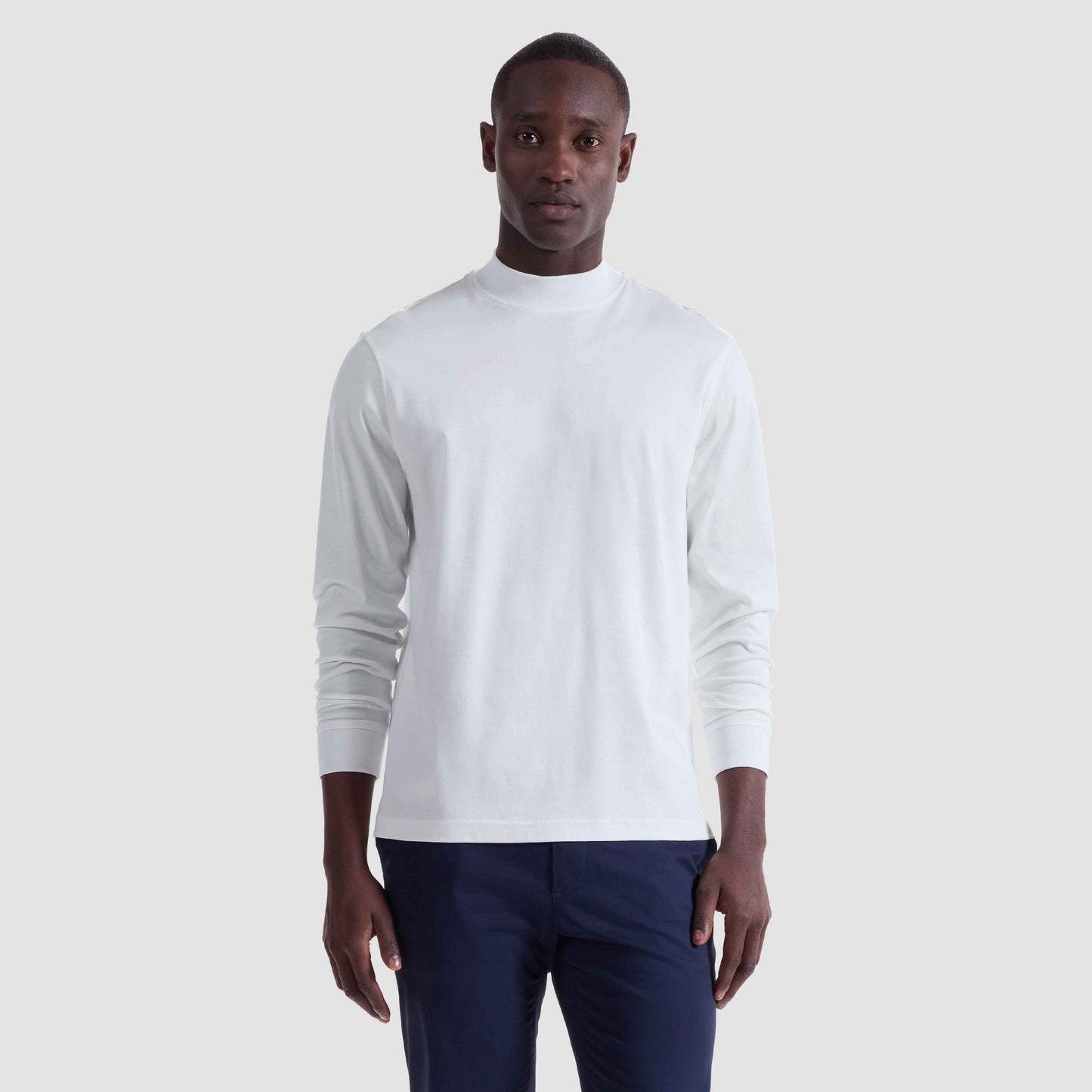 LONG SLEEVE MOCK NECK COTTON T-SHIRT - CHALK
