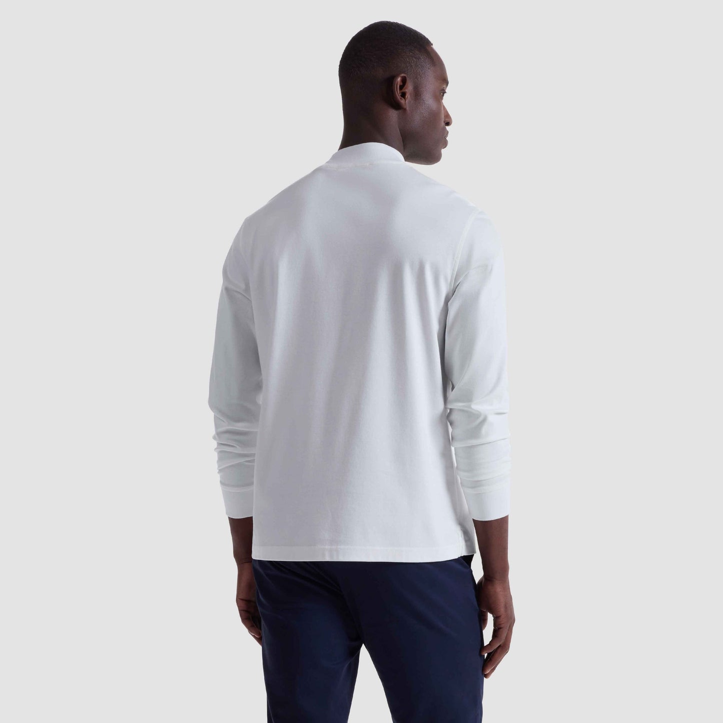LONG SLEEVE MOCK NECK COTTON T-SHIRT - CHALK