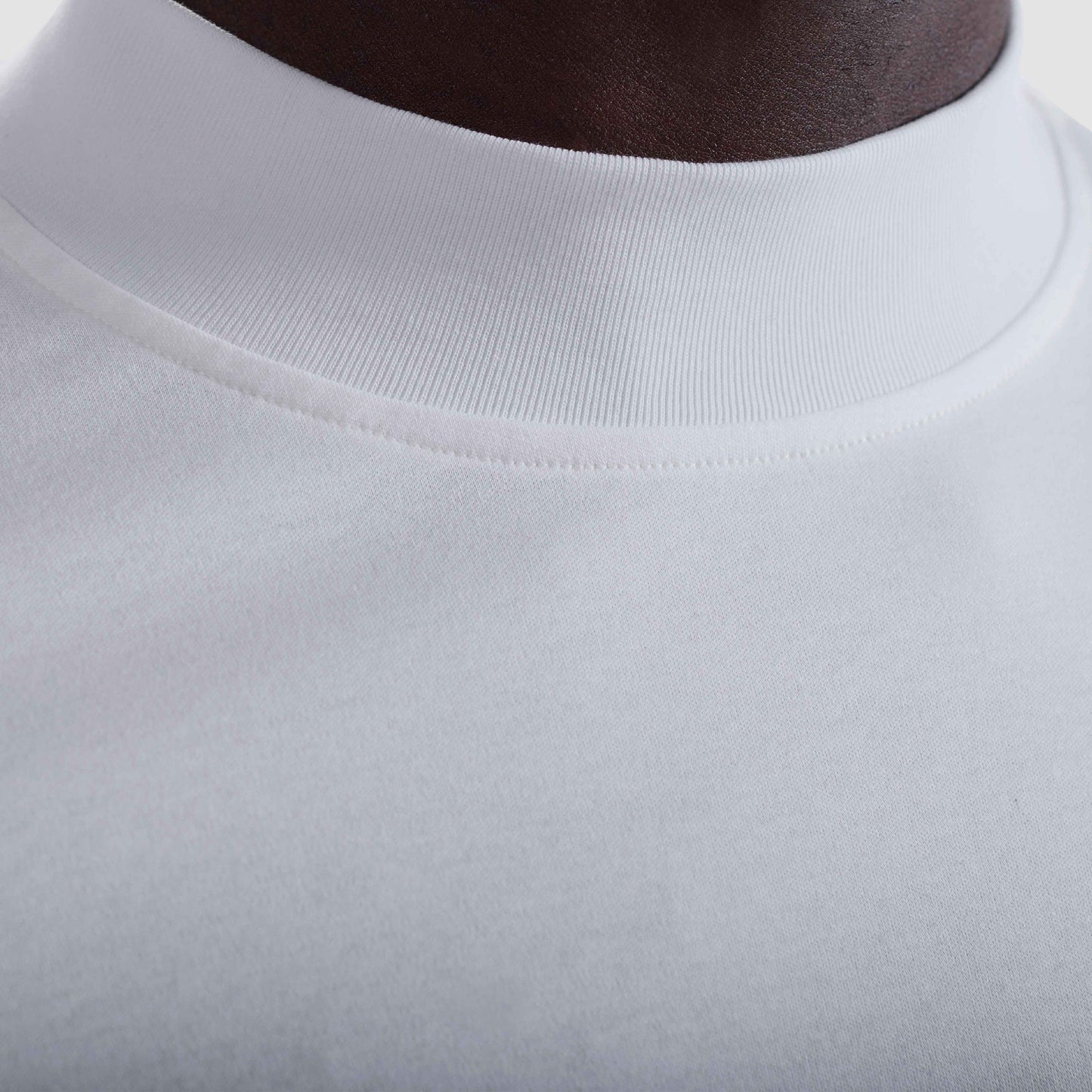LONG SLEEVE MOCK NECK COTTON T-SHIRT - CHALK