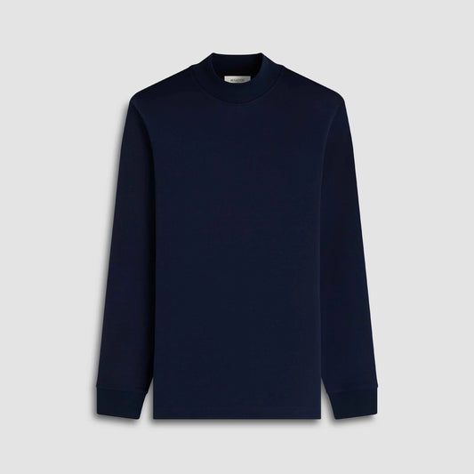 LONG SLEEVE MOCK NECK COTTON T-SHIRT - NAVY