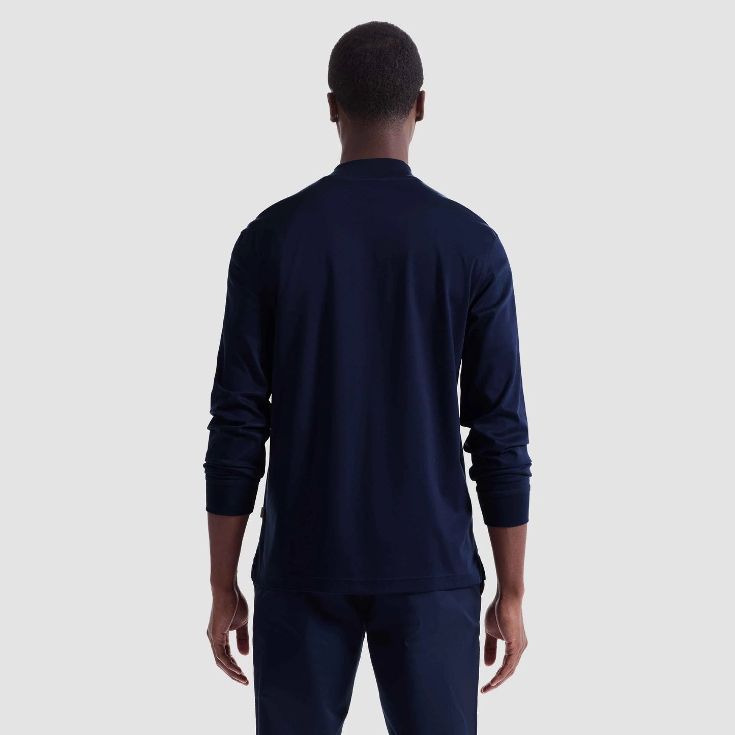LONG SLEEVE MOCK NECK COTTON T-SHIRT - NAVY