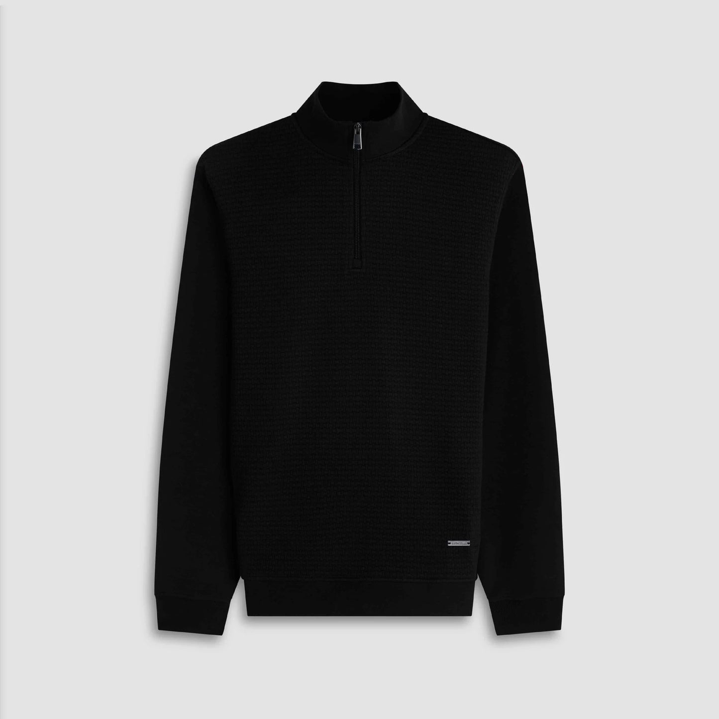 TEXTURED 1/4 ZIP KNIT PULLOVER - BLACK