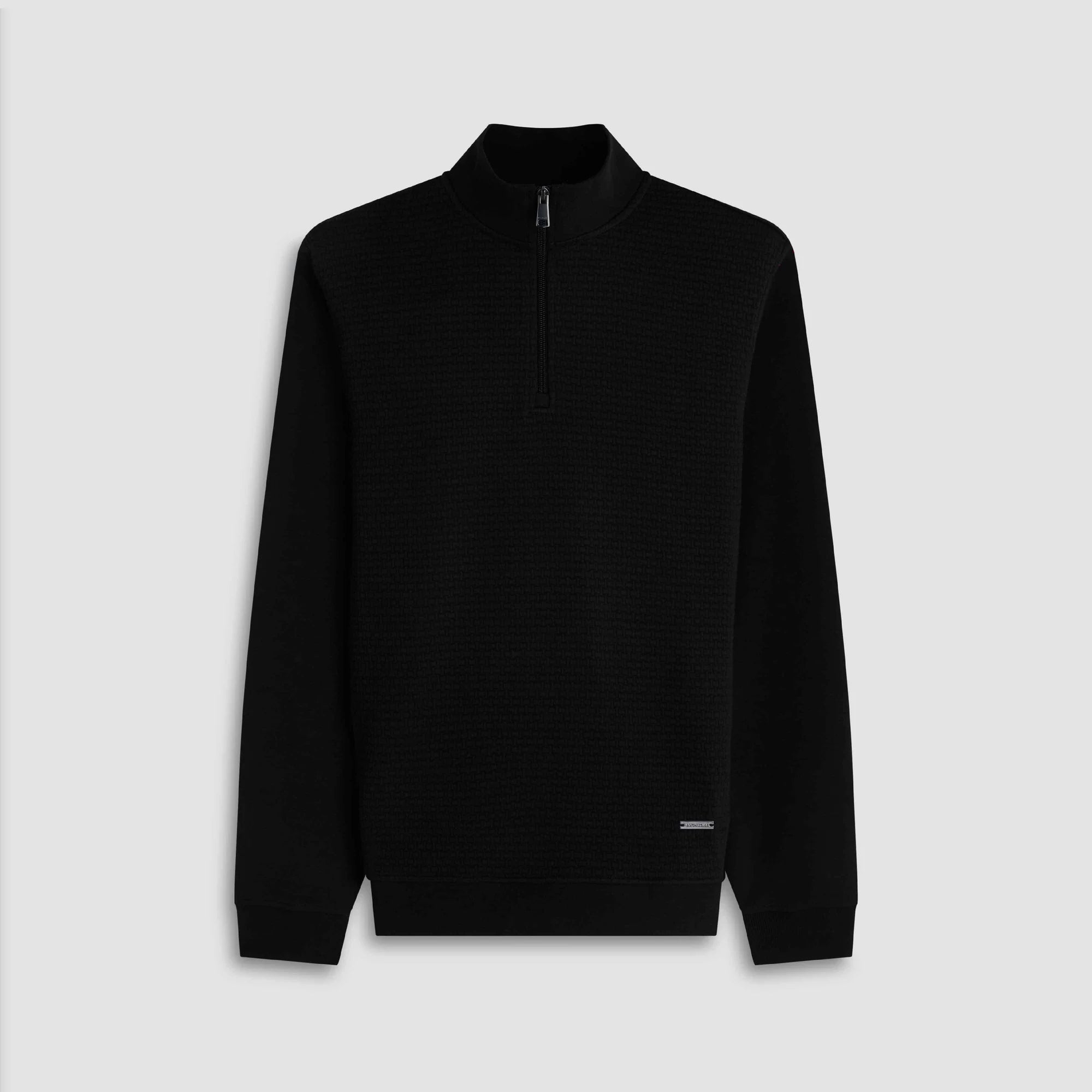 TEXTURED 1/4 ZIP KNIT PULLOVER - BLACK